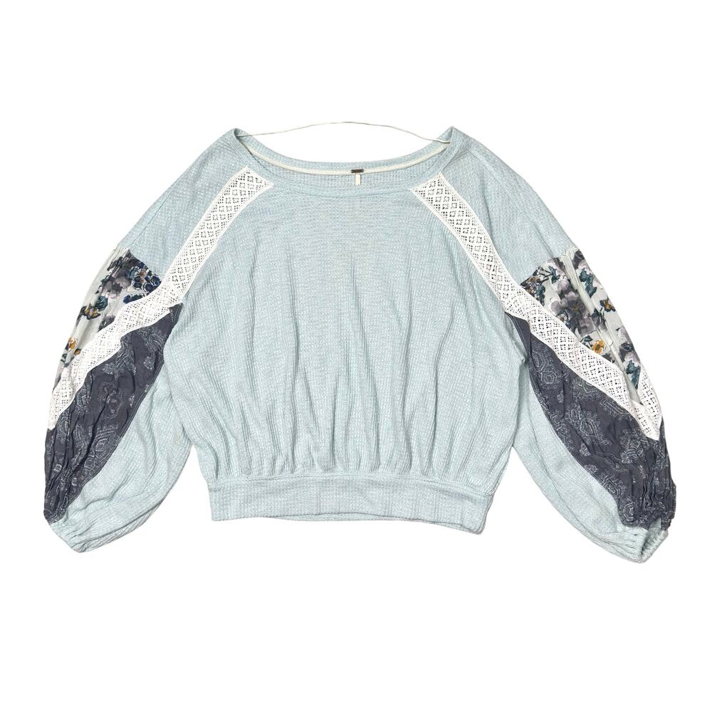 Free People | Women | Casual Clash Mint Mixed Media Balloon Sleeve Top | Small - Picture 11 of 13